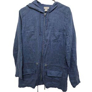 Kenar 100% Linen Women's Lightweight Blue Hooded Anorak Granny core Boho Jacket